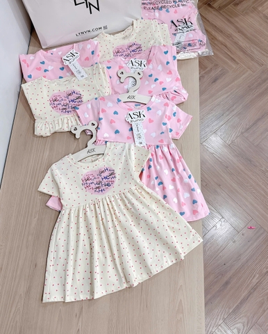 CB305- Combo 2 đầm tim xoè màu hồng bé gái