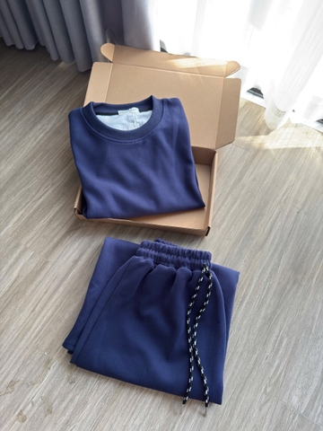 set745- SET ÁO CHÂN VÁY NỈ màu than tay phối kẻ cạp chun