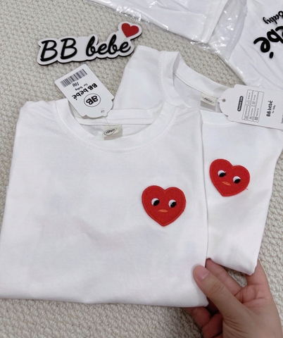 BT661-Bộ thun dài tay trắng đen hình tim đỏ bé trai