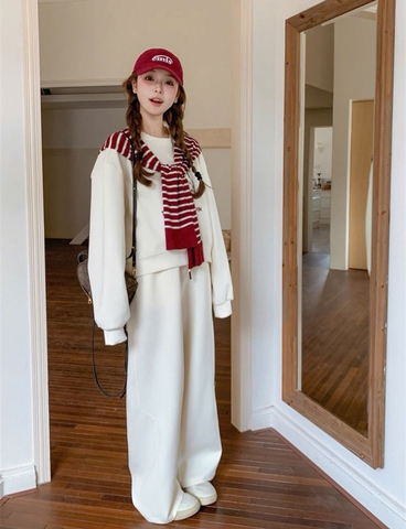 SET747- SET áo nỉ dài tay phối quần suông tặng kèm khăn rời