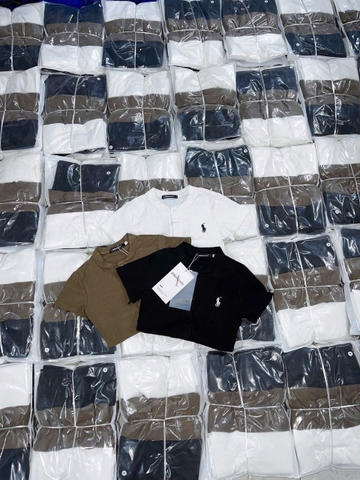 A265- Set 3 áo cộc tay cúc trước thêu ngựa trắng-nâu-đen