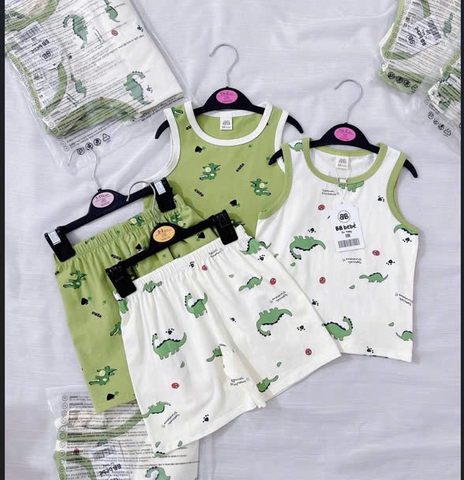 CB299-Combo 2 bộ ba lỗ khủng long biên xanh trắng chất cotton