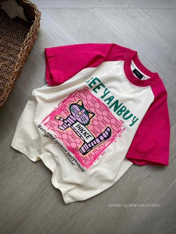 A570- Áo thun suông cộc hồng trắng hàng nhà máy đủ tem