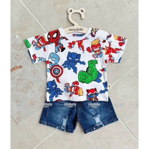 BT543- Bộ siêu nhân nhiều màu mix quần jeans chất mềm