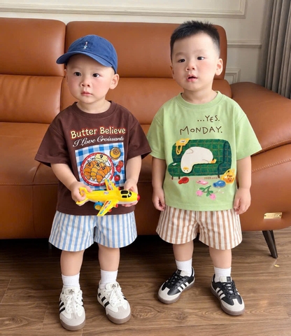 BT1104- Combo 2 bộ cotton cộc 4 màu in cao cấp trẻ em