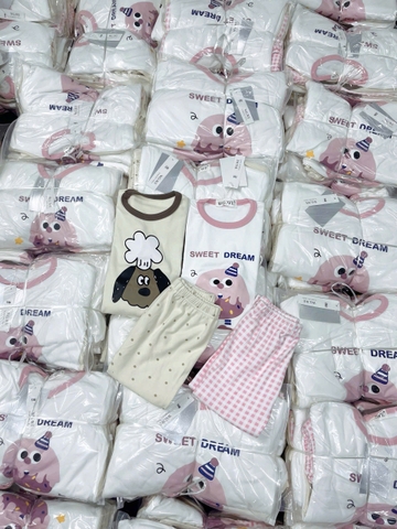 CB388-Combo 2 bộ thun díp dài tay bé gái hồng be