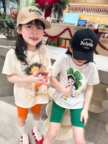 BT839-Combo 2 bộ thun cộc tay trắng cam xanh bé gái 9-26kg