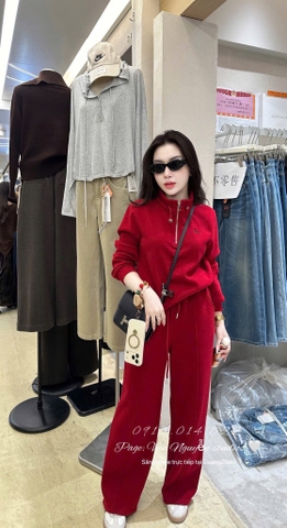 Set859- Set nỉ đỏ thêu ngựa dài tay chất nỉ hai da