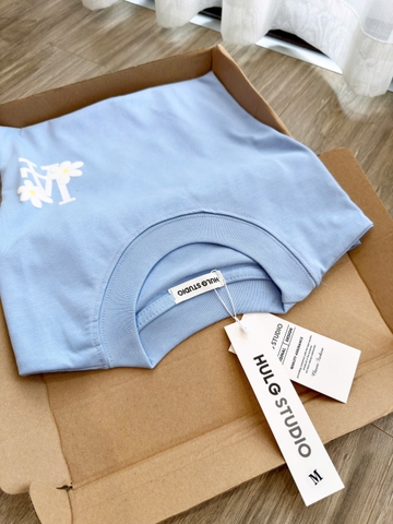 A580-Áo thun suông xanh dương họa tiết trắng