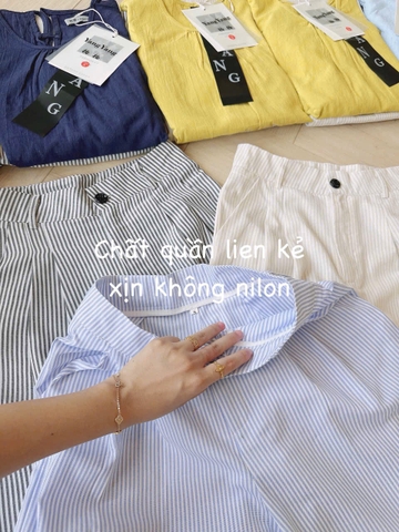 SET637- SET  QUẦN KẺ ÁO BÈO TẶNG KÈM CHUN BUỘC TÓC 🌿