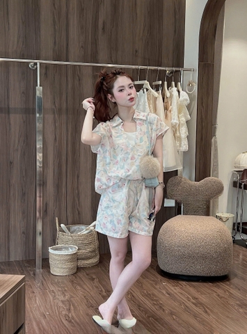 SET1023- Set cộc tay áo hoa phối cổ