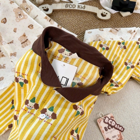 BT1086- Combo 2 bộ pijama vàng trắng cổ đức-cổ tròn