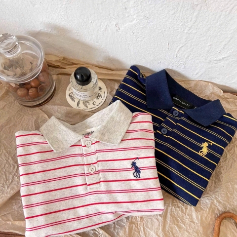 Cb423-Combo 2 áo polo dài tay kẻ ngang cho bé