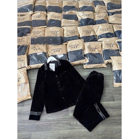 Set751- Set nhung Miu tay viền dài hàng Quảng Châu