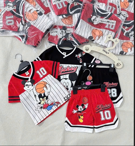 CB214-Combo 2 bộ cotton BÓNG RỔ đỏ đen trẻ em