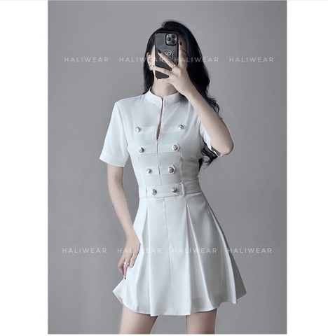 DAM013-ĐẦM ĐEN, TRẮNG  CÚC ĐỒNG CỔ TẦU ĐAI EO💎