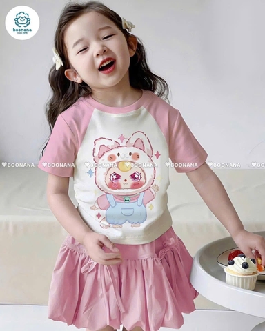 BT30497- Bộ labubu bé gái CV nơ bồng màu hồng