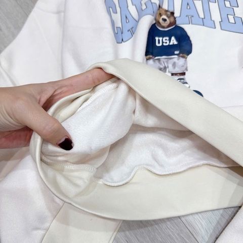 Set837- Bộ trắng nỉ. Bông in GAU  RA,BIT dài tay