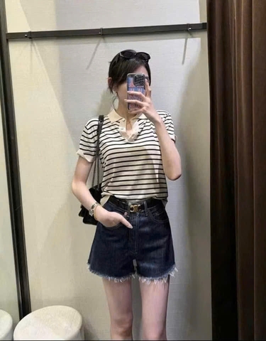 A142-Áo len POLO cổ bẻ 2 màu kẻ,xanh than