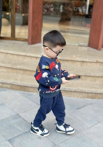 Bn167- (10-26kg)  Bộ thu dài tay thu đông bé trai hoạ tiết siêu nhân xanh  VNXK