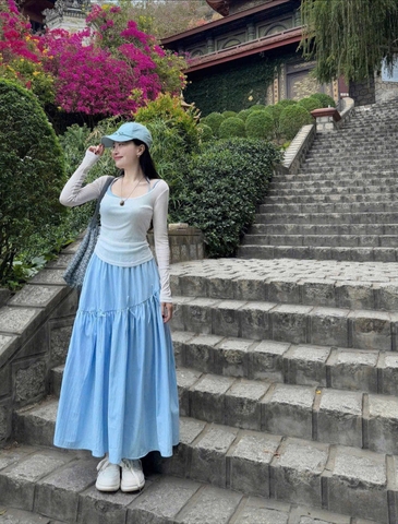 🌿SET499- Set VÁY CV DÚM XÒE 3 TẦNG mix áo dài tay