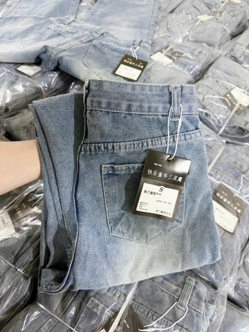 QUAN021- Quần JEANS nấm dài 90cm ống suông rộng 28 thêu gấu