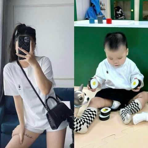 A173-Set 2 áo mẹ/con WHO thêu chất cotton