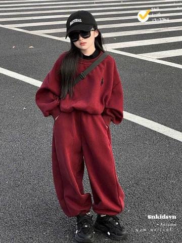 [Max 39kg] Bt742- Bộ nỉ hai da mau đỏ thêu ngựa dáng dài