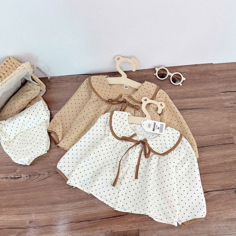 CB390- Combo  2 pijama xô đũi chấm bi vàng be bé gái