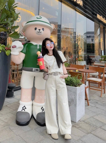 QUAN027-Quần jean ống rộng thêu túi 2 màu xanh trắng dài 100cm