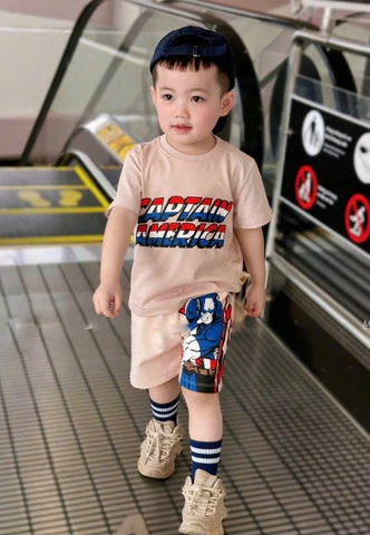 BT158-Bộ áo cotton CAPTAIN màu hồng ruốc mix quần nỉ cua