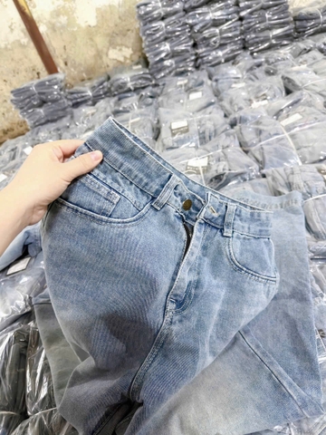 QUAN021- Quần JEANS nấm dài 90cm ống suông rộng 28 thêu gấu