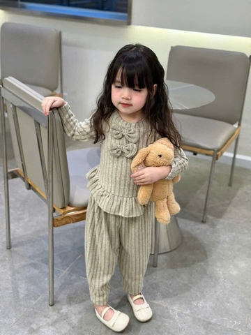 BT744- Bộ len lông nơ trước màu trơn 3 màu bé gái