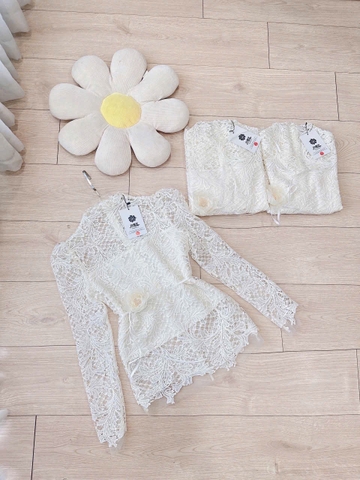 A152- 🌺 ÁO REN LÁ LÓT LƯỚI CHÂN REN 3 LỚP ☘️