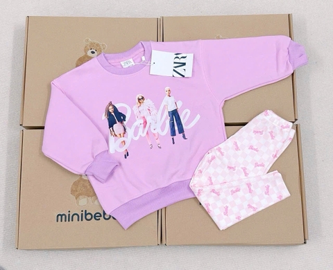 BN191- Bộ nỉ in babies tím nhạt mix legging bé gái VNXK