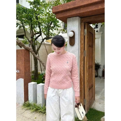 A554-Áo len thừng màu hồng cổ tròn hàng nhà máy đủ tem mác