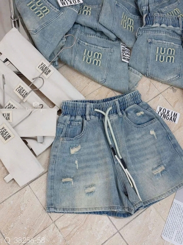 Quan065- Quần short jeans thêu miu miu chất mềm