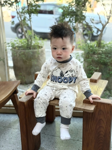 Cb423-Combo 2 bộ thun díp dài tay trẻ em Snopy xanh trắng