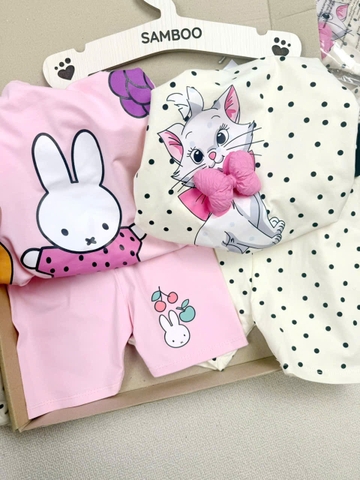 CB254-Combo 2 bộ THỎ BI màu hồng mix legging bé gái