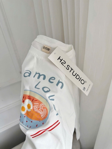 BT608-Bộ thun dài tay RAMEN áo trắng dài phối quần dài kẻ xanh