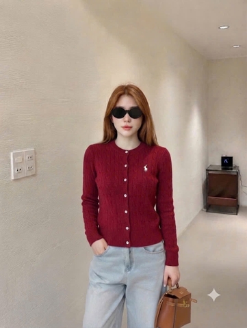 A702-Áo len cadigan đỏ thêu ngựa hàng nhà máy đủ tem