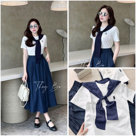 🍀SET510 -nSET CHÂN VÁY LY XANH  PHỐI ÁO CT KÈM PHỤ KIỆN 🌷