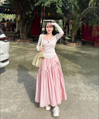 🌿SET499- Set VÁY CV DÚM XÒE 3 TẦNG mix áo dài tay