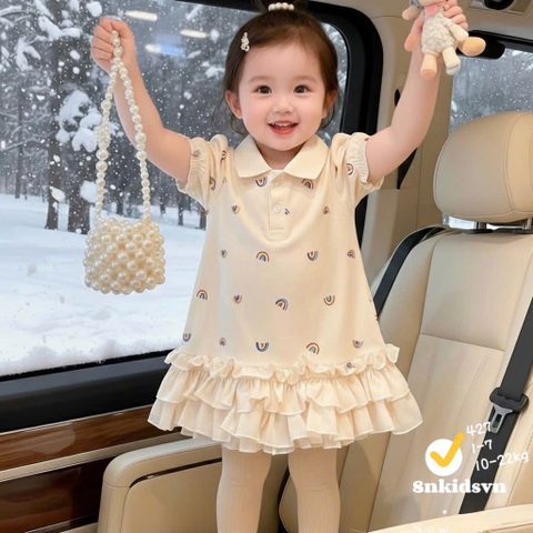 Bt830- Đầm polo xoè đuôi cầu vồng bé gái 2 màu
