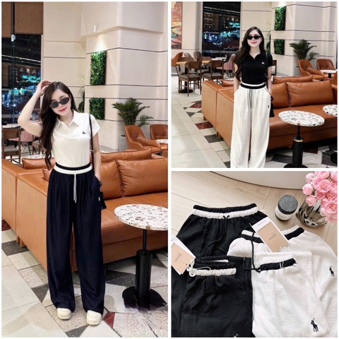 ☘️Quan062- - QUẦN SUÔNG PHỐI cạp 2 màu đen- trắng