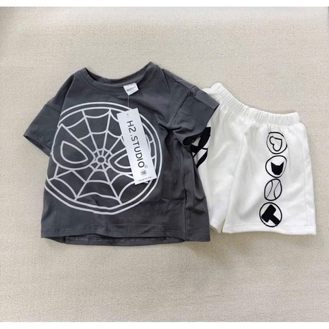 🧡🧡 BT524- Bộ áo TƠ nhện màu xám mix quần trắng hoạ tiết in