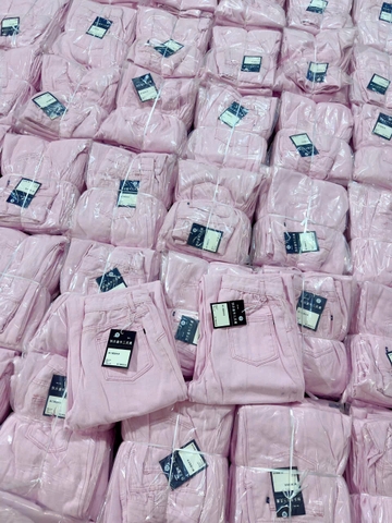 QUAN022-Quần JEANS suông màu hồng dài chuẩn 103cm ống 26