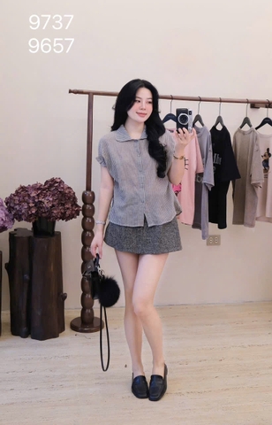 🍀 A249- SƠ MI GU CỔ SEN TAY LIỀN BÈO 2 Màu kẻ