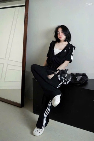 Set709- Set thể thao Đát đen áo khoá phối quần suông