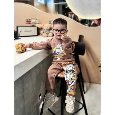 BN189-Bộ nỉ bông THỎ TAI DÀI màu nâu bé trai VNXK